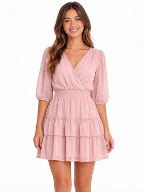 PEACH LOVE Swiss Dot Wrap Mini Dress - Pink